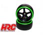 Preview: HRC Racing Reifen 1/10 Drift montiert 5-Spoke Felgen 3mm Offset Dual Color Slick Schwarz/Grün