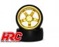 Preview: HRC Racing Reifen 1/10 Drift montiert 5-Spoke Gold Felgen 6mm Offset Slick