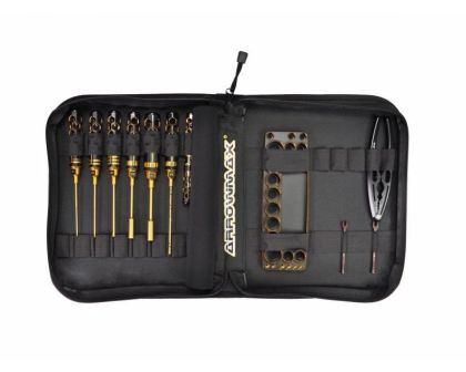 ARROWMAX komplettes Werkzeug Set mit Tasche für 1/10 TC Car schwarz golden