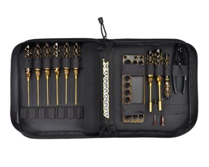 ARROWMAX komplettes Werkzeug Set mit Tasche für 1/10 Offroad schwarz golden
