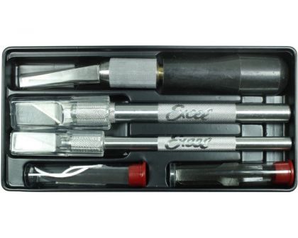 Excel Tools Werkzeug Messerset Professional Set Kunststoffschale bestehend aus 3 Messern 11 Klingen und 2 Hohlmeißeln EXL44090