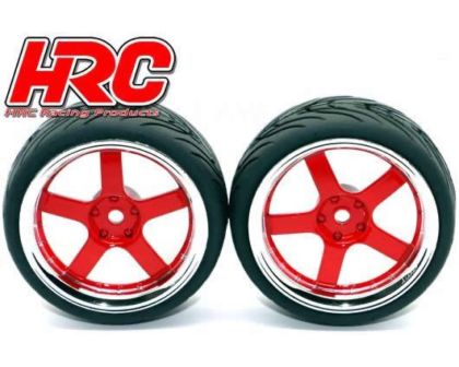 HRC Racing Reifen 1/10 Touring montiert 5-Stars Rot/Chrome Felgen 12mm hex HRC High Grip Street-V HRC61011/2