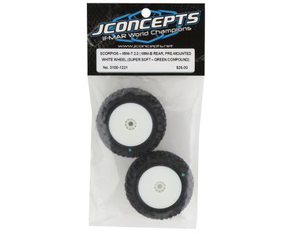 JConcepts Scorpios Green Reifen auf weißer Felgen für Mini-T 2.0 Mini-B