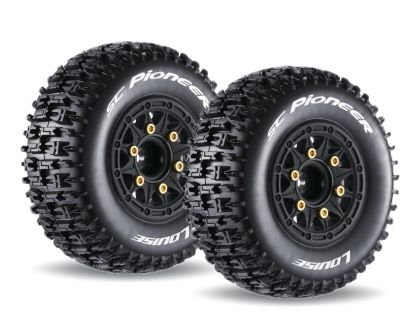 LOUISE SC Pioneer Reifen soft auf Felge schwarz mit tauschbare Radmitnehmer