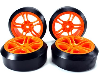 Team Magic Reifen 1/10 Drift montiert 5 Spoke Orange Felgen 12mm Hex 45 Hard TM503390