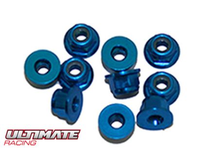 Ultimate Racing Muttern M3 nyloc flanged Aluminium blau UR1503-A