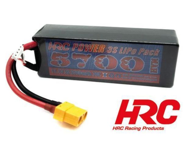 HRC Racing Akku LiPo 3S 11.1V 5700mAh 70C RC Car 5700 Hard Case XT90AS HRC02357X