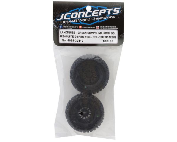 JConcepts Landmines Reifen 1.0 grün auf schwarzer Felge für TRX-4M