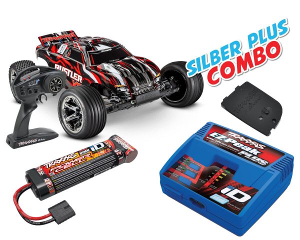 Traxxas Rustler VXL rot Magnum 272R Silber Plus Combo TRX37076-74-RED-SILBER-PLUS-COMBO
